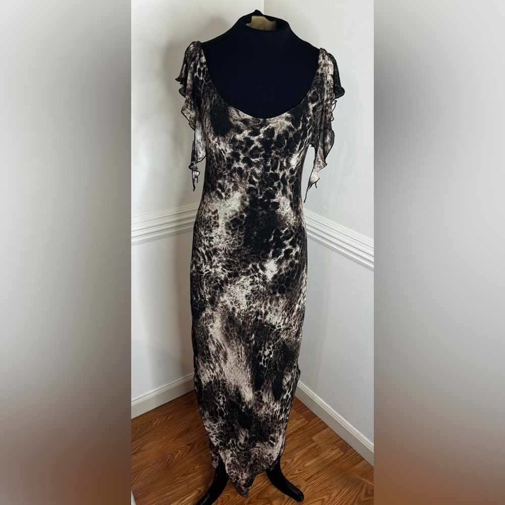 Sexy and Feminine Lapis Black and Cream Animal Print Dress